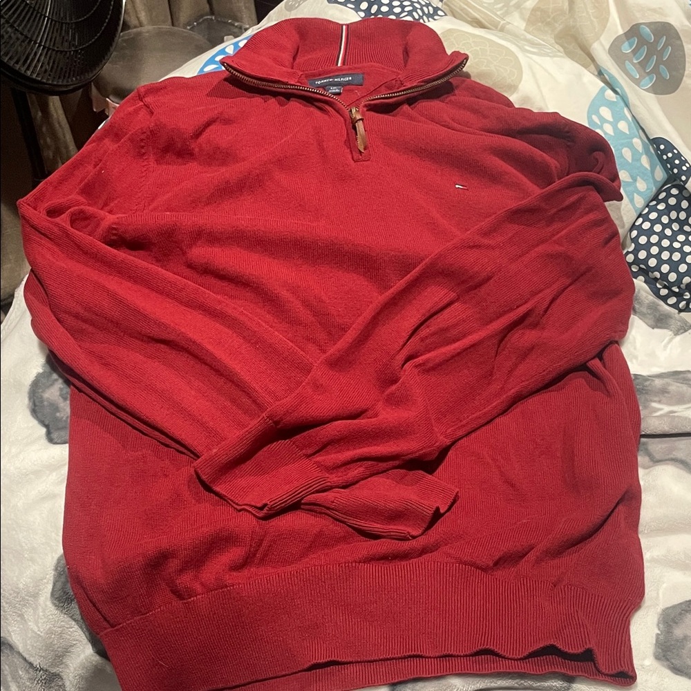 Tommy Hilfiger Men's Zip Up Red Sweater